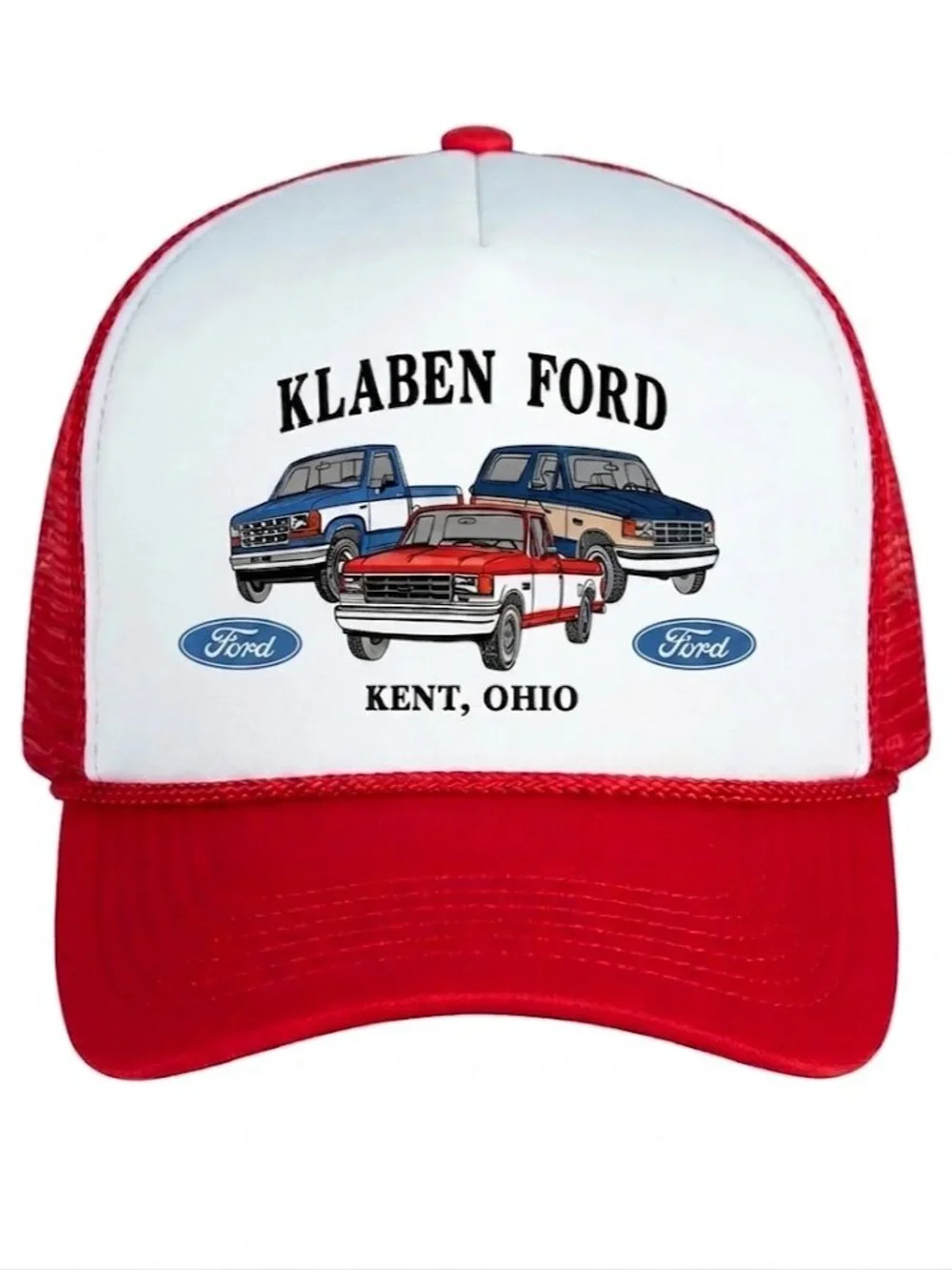 Retro Klaben Ford Trucks Foam Trucker Hat Red White OBS Offroad SUV Bronco 80s